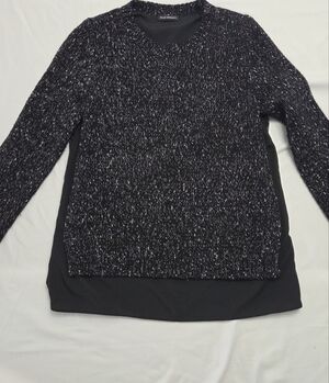 Club Monaco Black Mixed Media Layered Marled Knit Sweater Blouse Medium M